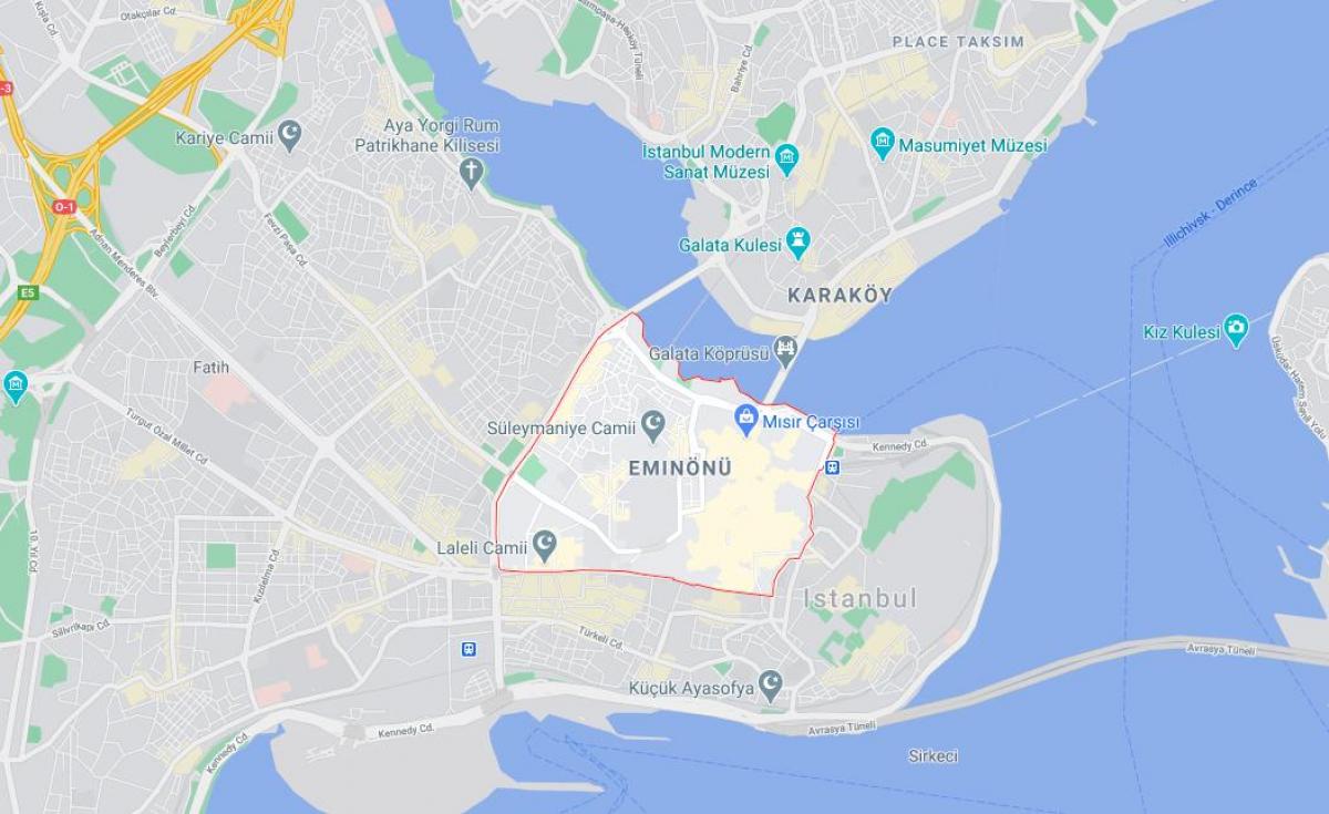 kaart van de wijk eminönü van istanbul