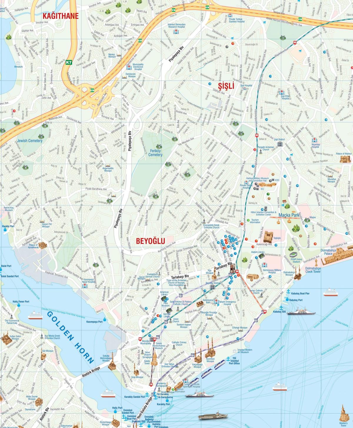 kaart van de wijk beyoglu van istanbul