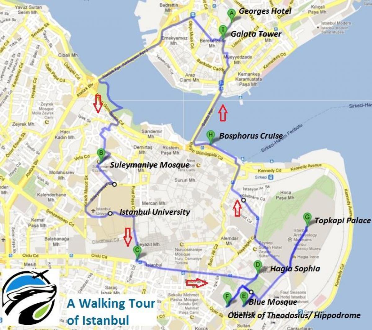 kaart van istanbul walking tour
